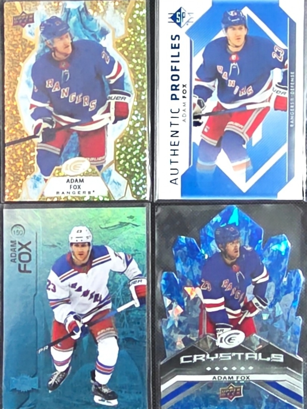 Adam Fox NY Rangers Hockey Card Lot (4) Upper Deck Ice Crystals Metal Universe